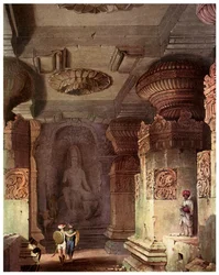 Interiør af et huletempel, Ellora, Maharashtra, Indien, 19. århundrede 1956