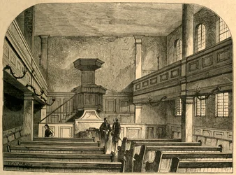 Interiør af Moravian Chapel i Fetter Lane, 1897.