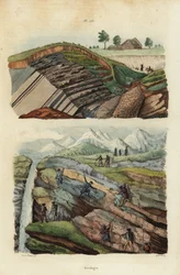 Jernminer i Hartz-bjergene nær Clausthal, Tyskland, og vandrere, der krydser floder, bjerge og gletsjere