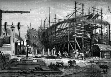 Jernskib, Mrs Samudas værft, Isle of Dogs, London, c1880