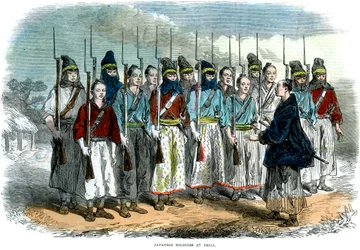 Japanske soldater ved øvelse, 1864