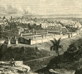 Jerusalem i Jesu Kristi tid, viser templet som restaureret af Herodes den Store, 1890.