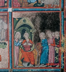 Josephs brødre viser deres far sin blodplettede frakke, 1300-tallet