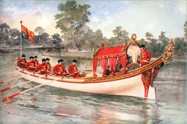 Kong George V og Queen Mary besøger Henly Regatta på statsprammen, 1912