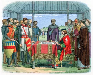 Kong John underskriver Magna Carta i Runnymede, Surrey, 15. juni 1215 1864
