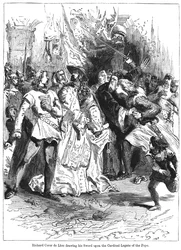 Kong Richard I 1157-1199 trækker sit sværd mod pavens kardinallegat
