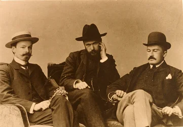 Konstantin Balmont, Sergei Poliakov og Modest Durnov, russiske digtere, 1904