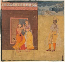 Krishna Abhisarika Nayaka, fra det Rasikapriya-manuskript, ca. ೧೬೧೫- ೨೫.