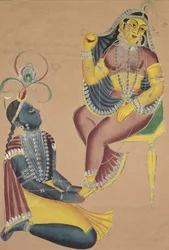 Krishna stryger Radhas-fødder, 1800-tallet.