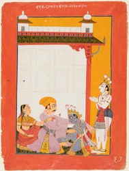 Krishna og Balarama rører ved fødderne af Vasudeva og Devaki, 1730-40.