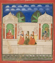 Krishna og Radha i to pavilloner, 1800-tallet