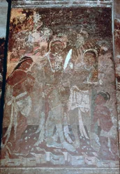 Dame på sit toilet, hule fresco, Ajanta, Indien. 1.-5. århundrede. 20. århundrede