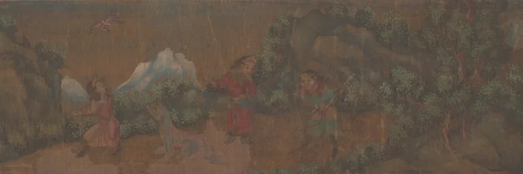 Landskabsmaling af figur i skovmiljø.