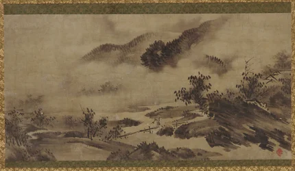 Landskab: bjerge, tåge og vandløb, Edo-periode, 1700-tallet.