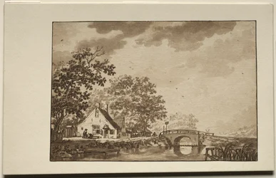 Landskab med hytte og bro, 1700-tallet.