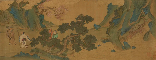 Landskab med daoistiske udødelige i bjergene, Ming- eller Qing-dynastiet, 1600-tallet.