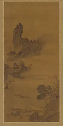 Landskab med færgebåde, Qing-dynastiet, 1700-tallet.