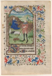 Blad fra en timebog: Bebudelse til hyrderne, ca. 1460.