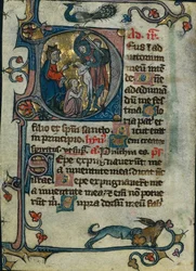 Blad fra en tidebog: initial D: Barnemordet i Betlehem, 1 af 2 udskårne blade, begyndelsen af 1300-tallet