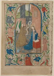 Blad fra en timebog: Bebudelsen, 1470
