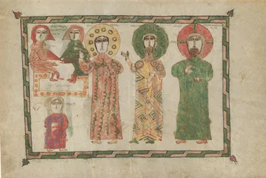 Blad fra en evangelisk bog med fire stående evangelister, armensk, 1290-1330.