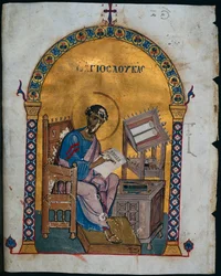 Blad fra en Lectionary med St. Luke, 1057-1063.