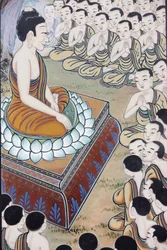 Buddhas liv Buddha fik mange tilhængere Ved en lejlighed samledes 1250 munke spontant for at høre hans lære (Denne dag mindes som en helligdag i buddhistiske lande.), Seoul, Coree du Sud