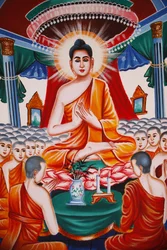 Buddhas liv Instruerer forsamlingens arahanter, Siem Reap, Cambodia
