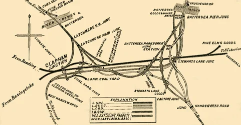 Jernbanelinjer ved Clapham Junction, c1878.