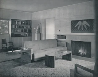 Stue designet af Honor Easton og Alyne Whalen i et hus i Los Angeles, 1942
