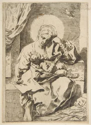 Madonna og barn med en fugl, kopi omvendt efter Cantarini, ca. 1635-1636 eller senere.