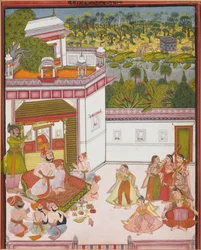 Maharaja af Kotah lytter til musik og ser dansere, ca. 1820.