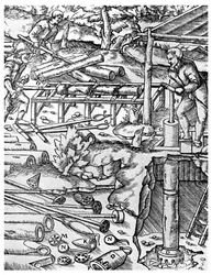 Fremstilling og brug af elmetræspumper til at dræne miner før dampmaskinens dage, 1556 1956