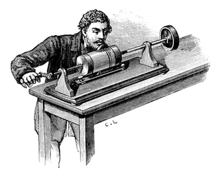 Optager på første model af Thomas Edisons fonograf, c1878