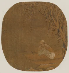 Mand fisker fra en båd under et træ, muligvis Ming-dynastiet, 1368-1644.