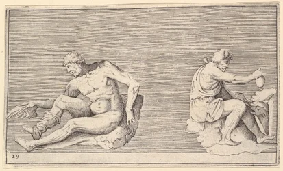 Mand med vinge, mand med vase og hund, udgivet ca. 1599-1622.