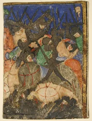 Manuskriptudskæring, der viser en scene fra den hebraiske skrift, måske kong Davids liv, ca. 1400.