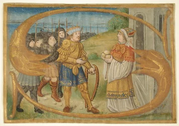 Manuskriptskæring af blade sandsynligvis fra et missal med oplyst begyndelses-S..., slutningen af det 15. århundrede.