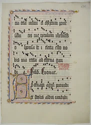 Manuskriptblad med Initial A, fra et antifonarium, tysk, andet kvartal 1400-tallet.