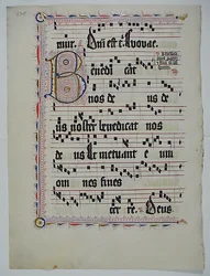 Manuskriptblad med Initial B, fra et antifonarium, tysk, andet kvartal 1400-tallet.