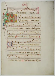 Manuskriptblad med initial D, fra et antifonarium, italiensk, 1400-tallet.