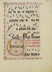 Manuskriptblad med Initial E, fra et antifonarium, tysk, andet kvartal 1400-tallet.