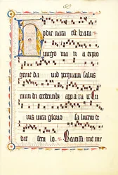Manuskriptblad med initial H, fra et antifonarium, tysk, andet kvartal 1400-tallet.