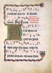 Manuskriptblad med initial H, fra en antifonbog, andet kvartal 1400-tallet.