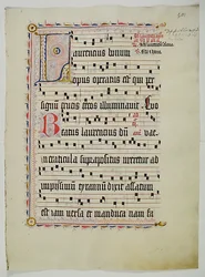 Manuskriptblad med initial L, fra et antifonarium, tysk, andet kvartal 1400-tallet.