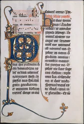 Manuskriptblad med initial M, fra et Missal, fransk, ca. 1290.