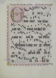 Manuskriptblad med initial O, fra et antifonarium, tysk, andet kvartal 1400-tallet.