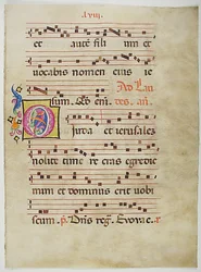 Manuskriptblad med initial O, fra et antifonarium, italiensk, 1400-tallet.