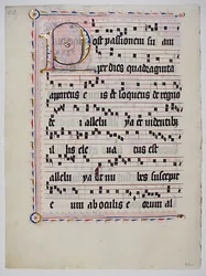Manuskriptblad med initial P, fra en antifonbog, tysk, andet kvartal 1400-tallet.