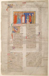 Manuskriptblad med ægteskabsscene, fra Decretals of Gregory IX, ca. 1300.
